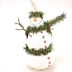 Vintage Smiling Resin Snowman with Garlands Ornament 4.5"